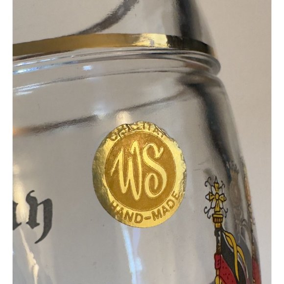 Deutschland German Qualitat WS Hand Made Glass Drinking Boot Gold Rimmed 8” - Picture 13 of 14